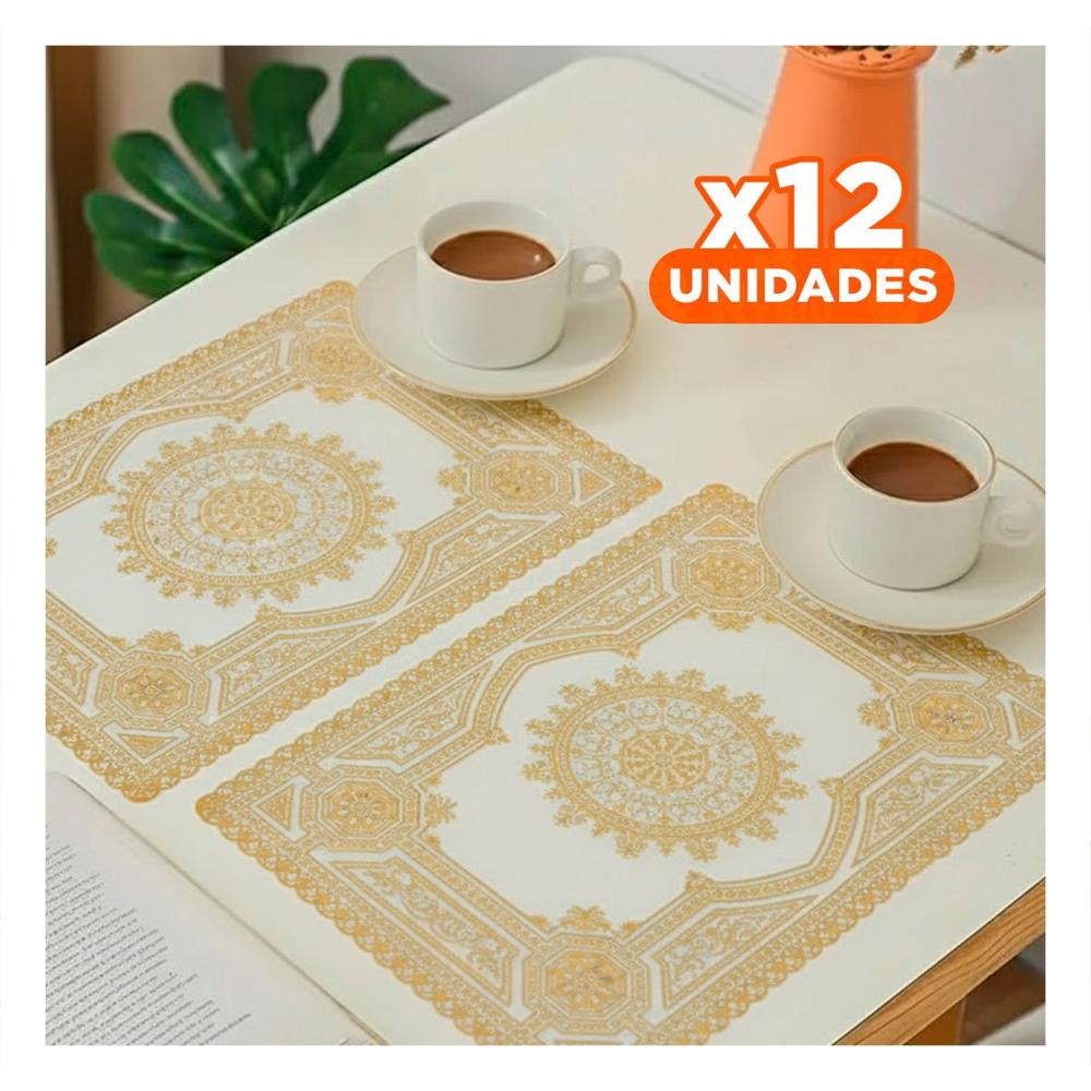 Pack12 Tapete Rectangular Dorado con Mandala para Decoración de Mesa YPapel Regalo