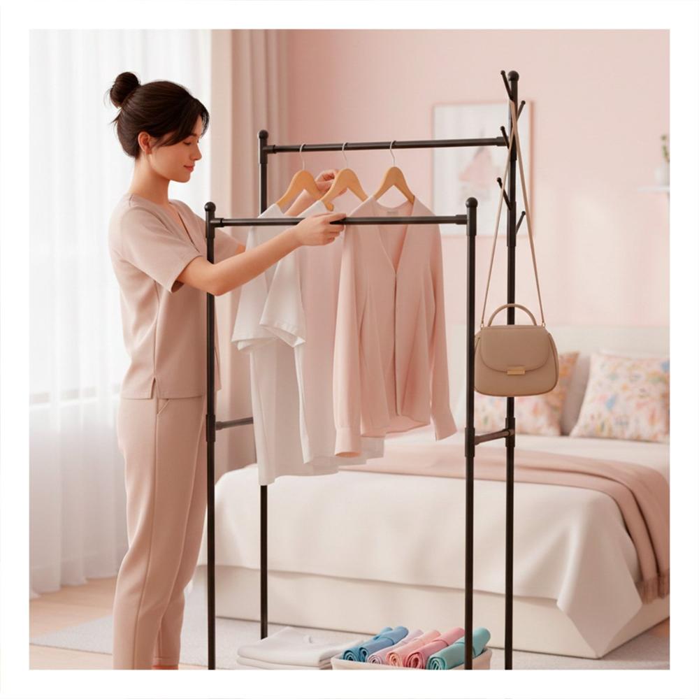 Soporte Colgador Doble De Ropa Negro Compacto y Funcional YPapel Regalo