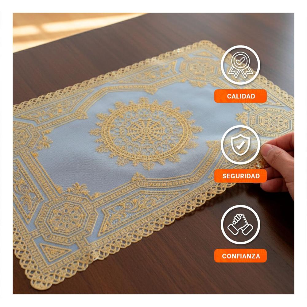 Mantel Rectangular Dorado con Encaje Mandala para Mesa Elegante