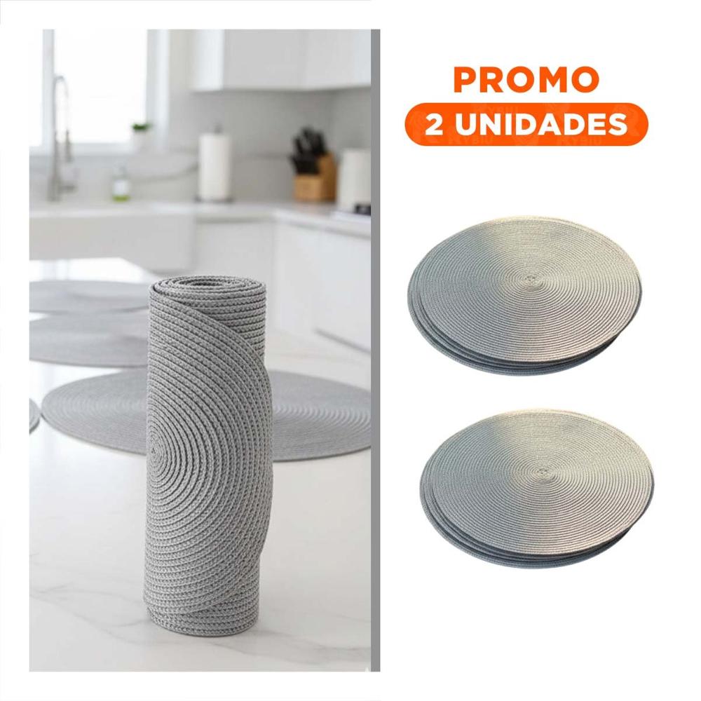 Pack2 Mantel Individual Circular con Acabado Pajita Brilloso Plateado Y Regalo Sticker