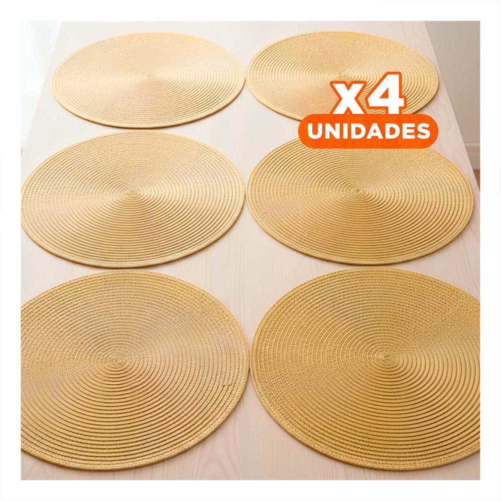Pack4 Base para Mesa Circular en Pajita Brilloso Dorado Set Seis Y Regalo Sticker