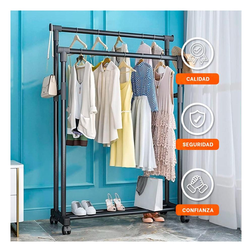 Estante Colgador Doble de Ropa Negro para Organizar Tu Hogar con Estilo Moderno
