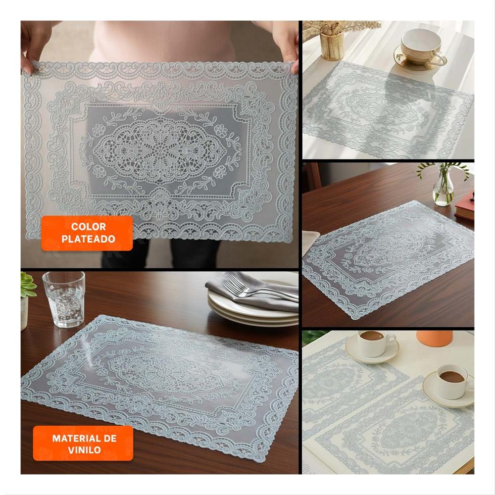 Individual Moderno Plateado con Detalle Floral y Ramas para Mesa de Celebracion Y Ligas Regalo
