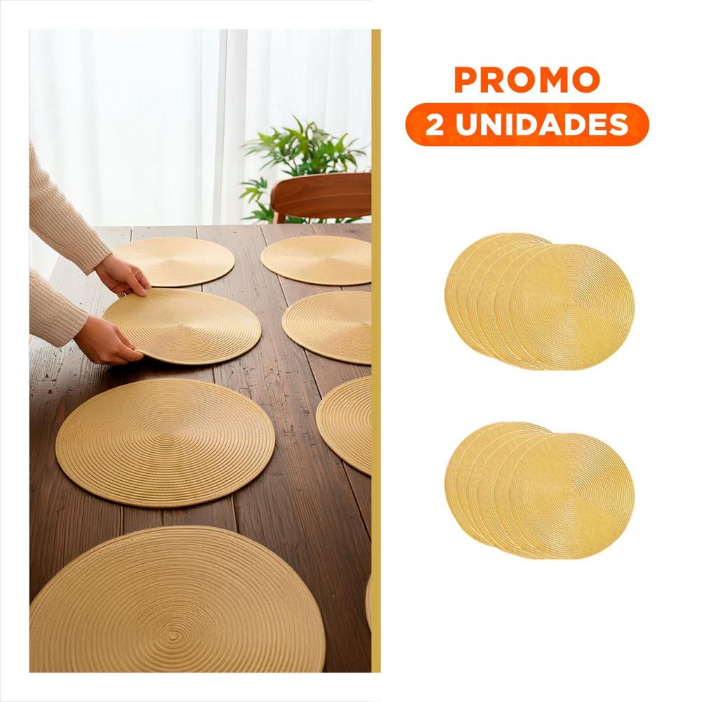 Pack2 Mantel Individual Circular con Acabado Pajita Brilloso Dorado Y Regalo Sticker