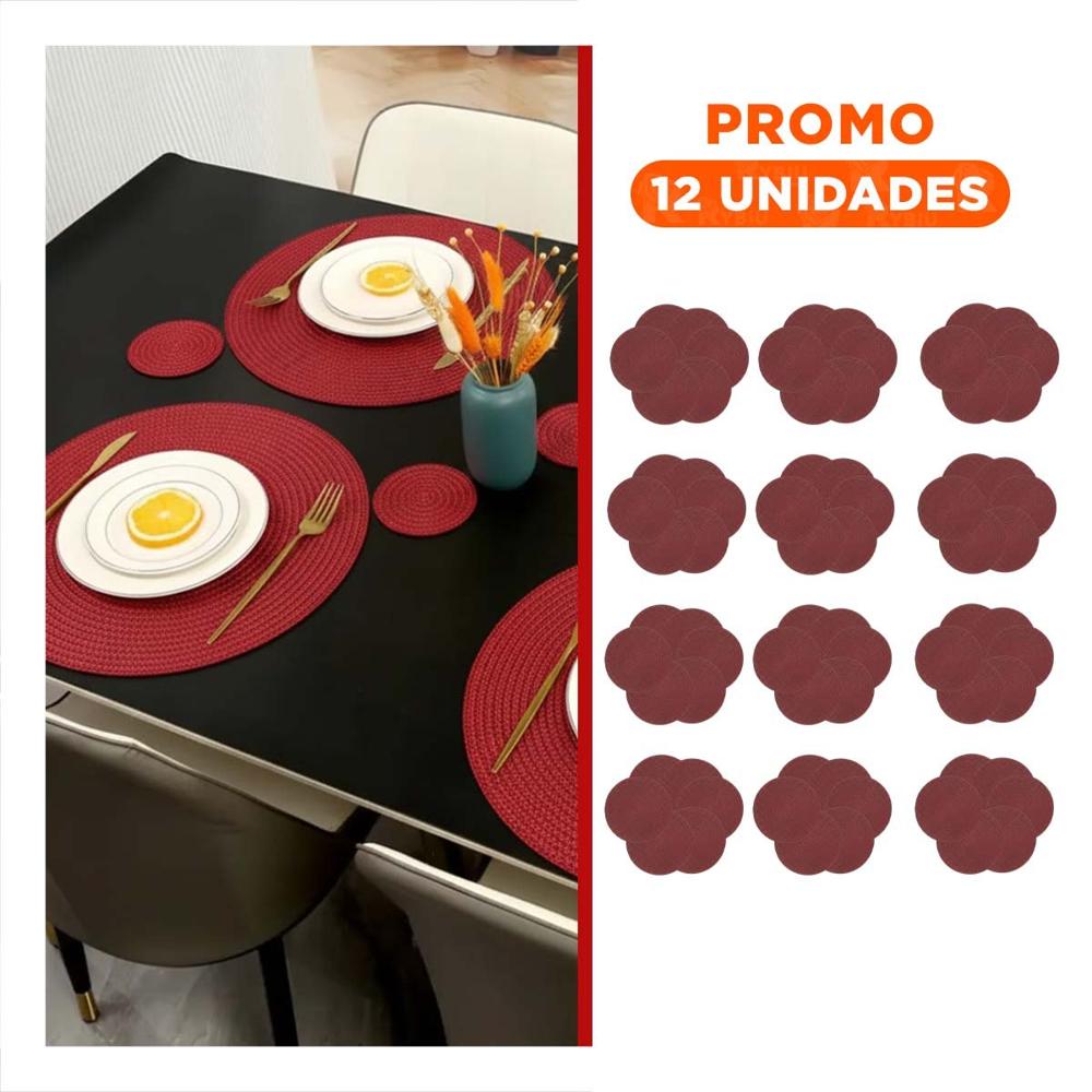 Pack12 Base Individual Circular Rojo Mini Ojitas con Medida 38x38cm