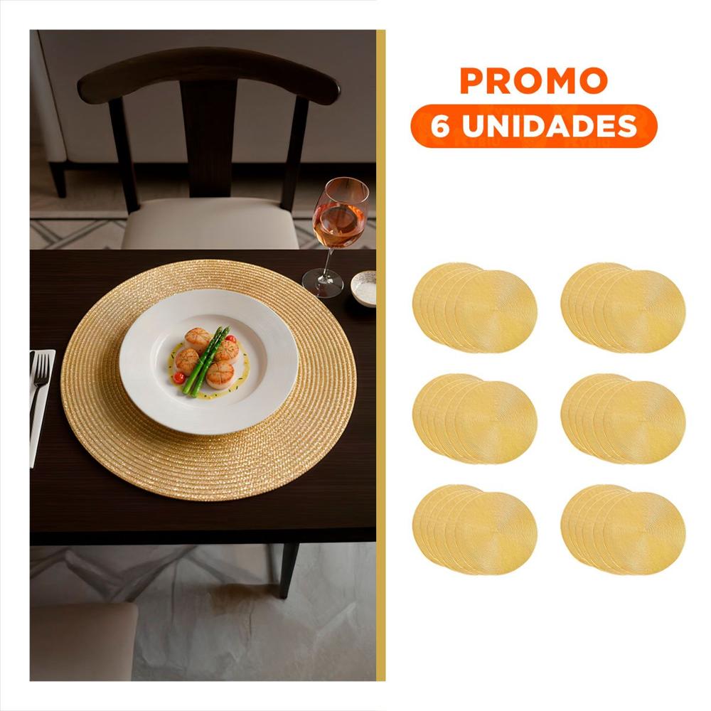 Pack6 Base Circular para Mesa Familiar en Dorado Pajita Brilloso Y Regalo Sticker