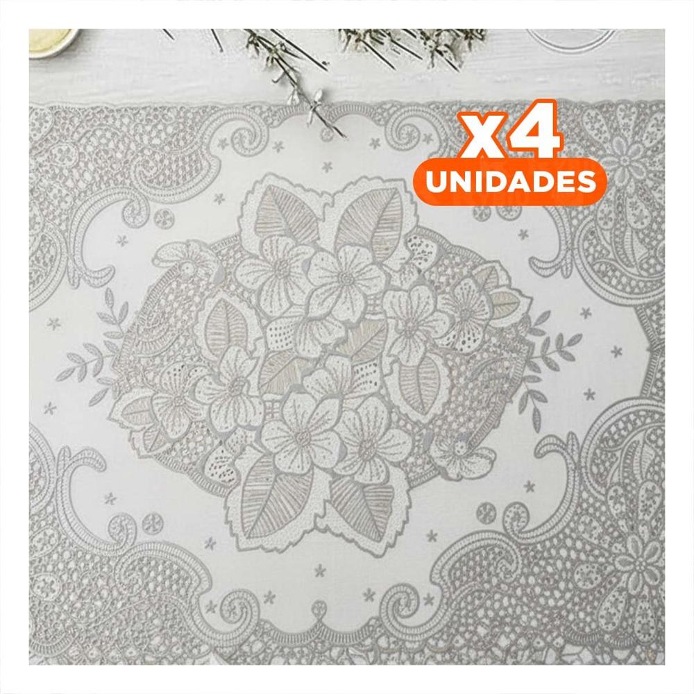 Pack4 Cubierta Moderna Plateada con Detalle de Encaje Flor para Celebracion