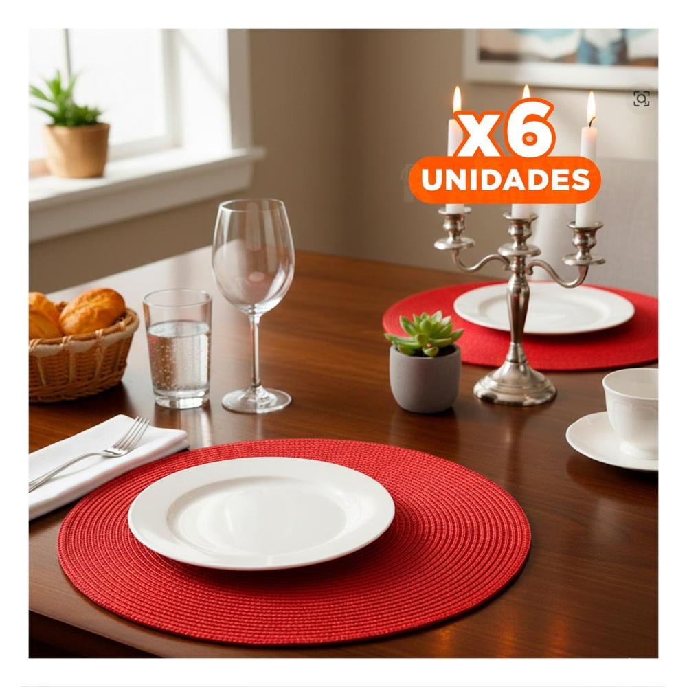 Pack6 Base Circular Rojo Pajita Brilloso para Espacios de Comedor