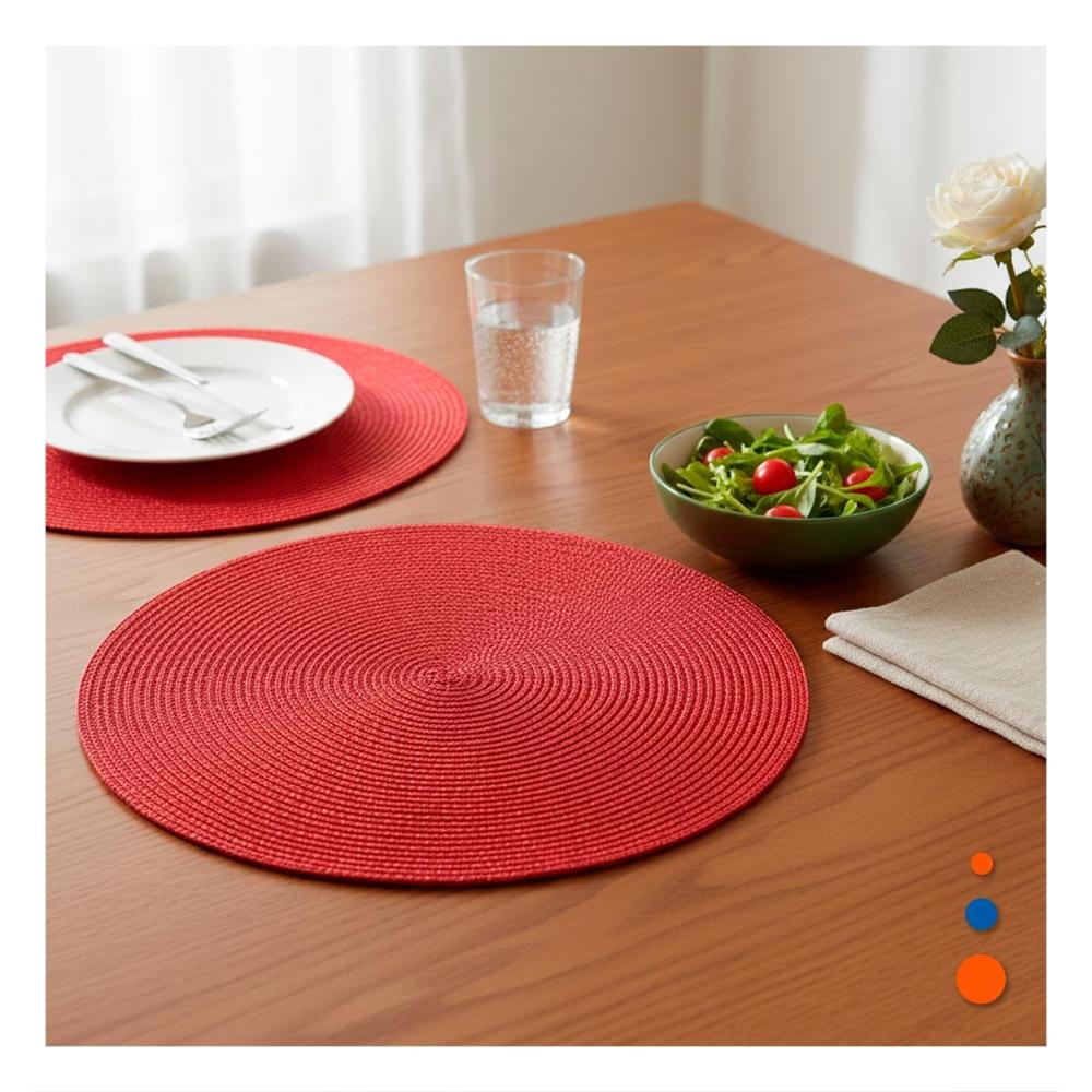 Individual Circular Rojo Pajita Brilloso pensado para Mesa Familiar Set Seis Y notas