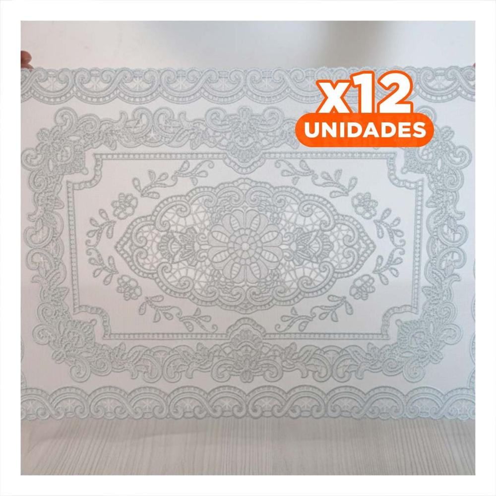 Pack12 Protector Rectangular Plateado con Encaje Floral y Ramas para Mesa Y Papel Regalo