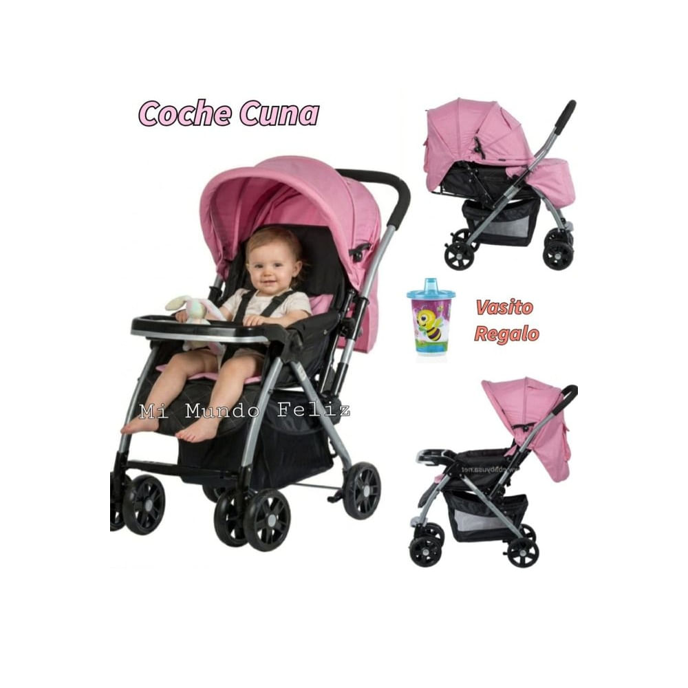 Coche para Bebe Reclinable Mango Reversible Rosa Rosado claro