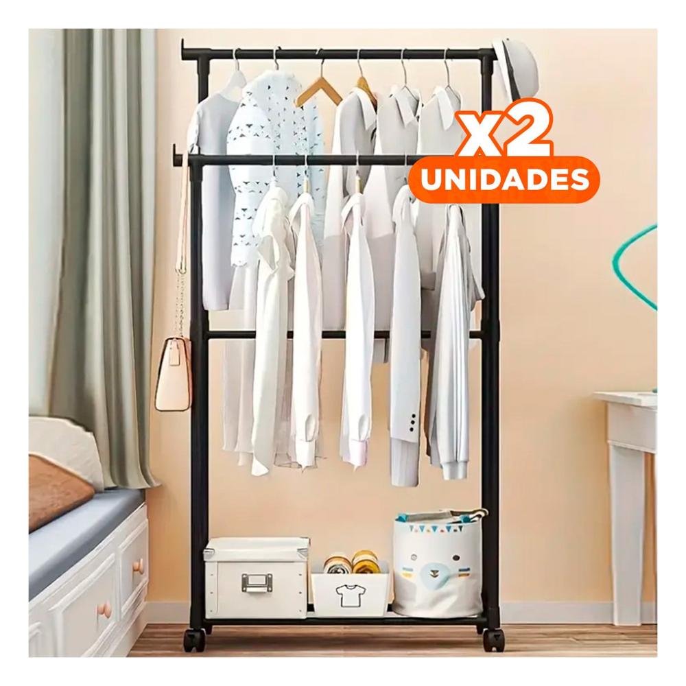 Pack2 Expositor Doble de Ropa Negro Compacto y Practico para Mantener Todo en Orden