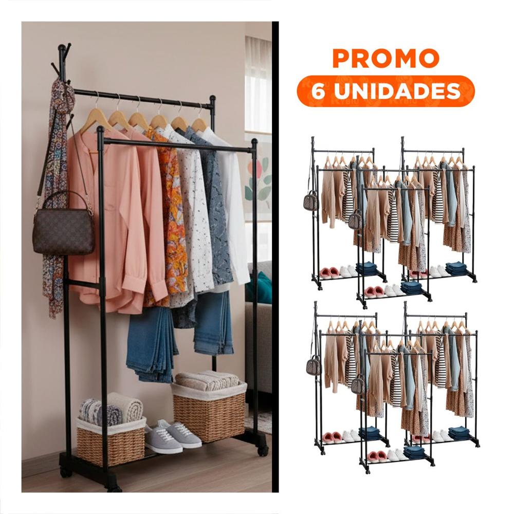 Pack6 Rack Doble De Ropa Negro Compacto y Funcional para Casa Y Regalo Sticker