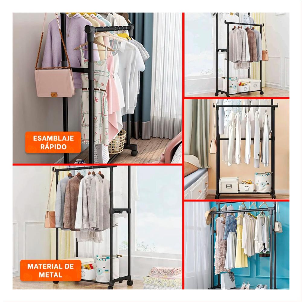 Perchero Colgador Doble de Ropa Negro Diseño Funcional y Elegante YLigas Regalo