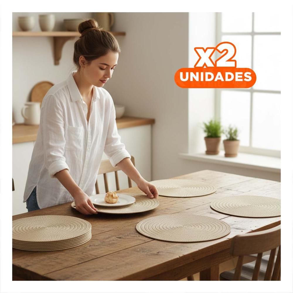 Pack2 Mantel Individual Circular Dorado Mini Ojitas para Uso Diario de Dimensiones 38x38cm