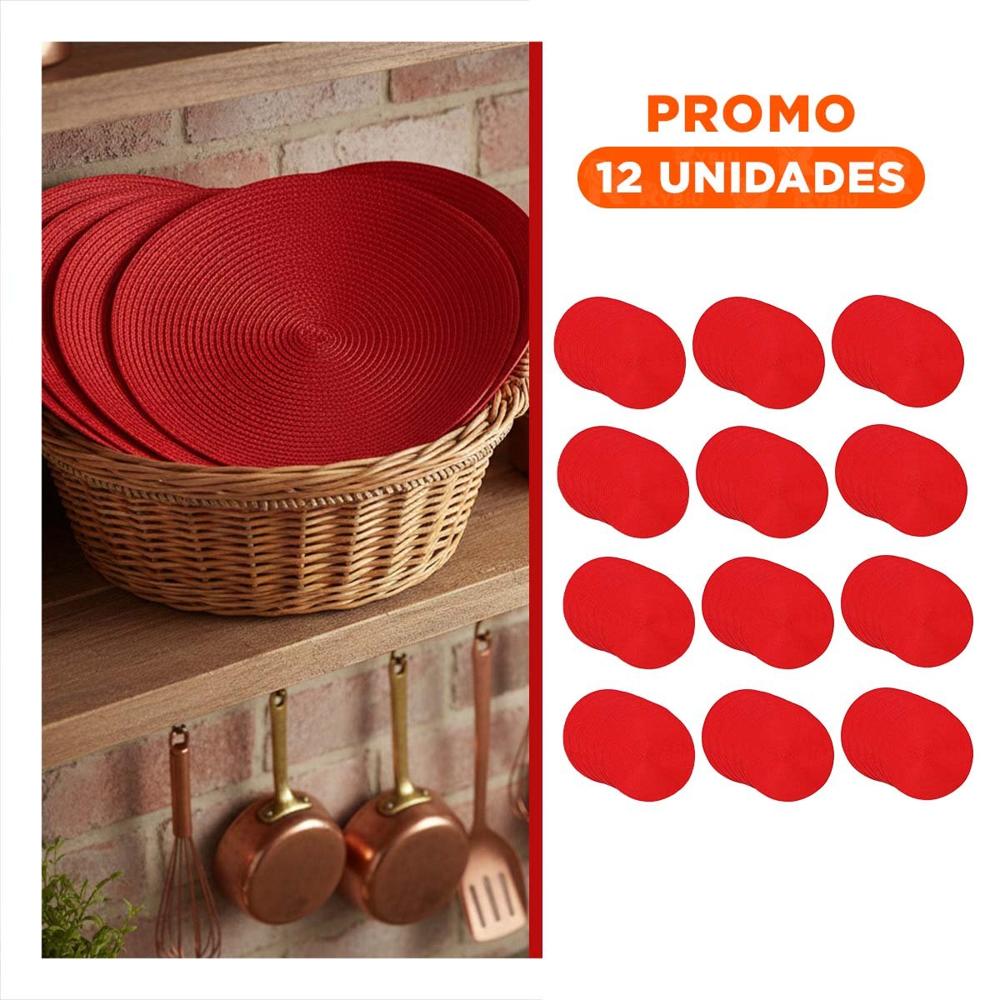 Pack12 Base Individual Circular Rojo Pajita Mate con Medida 38x38cm