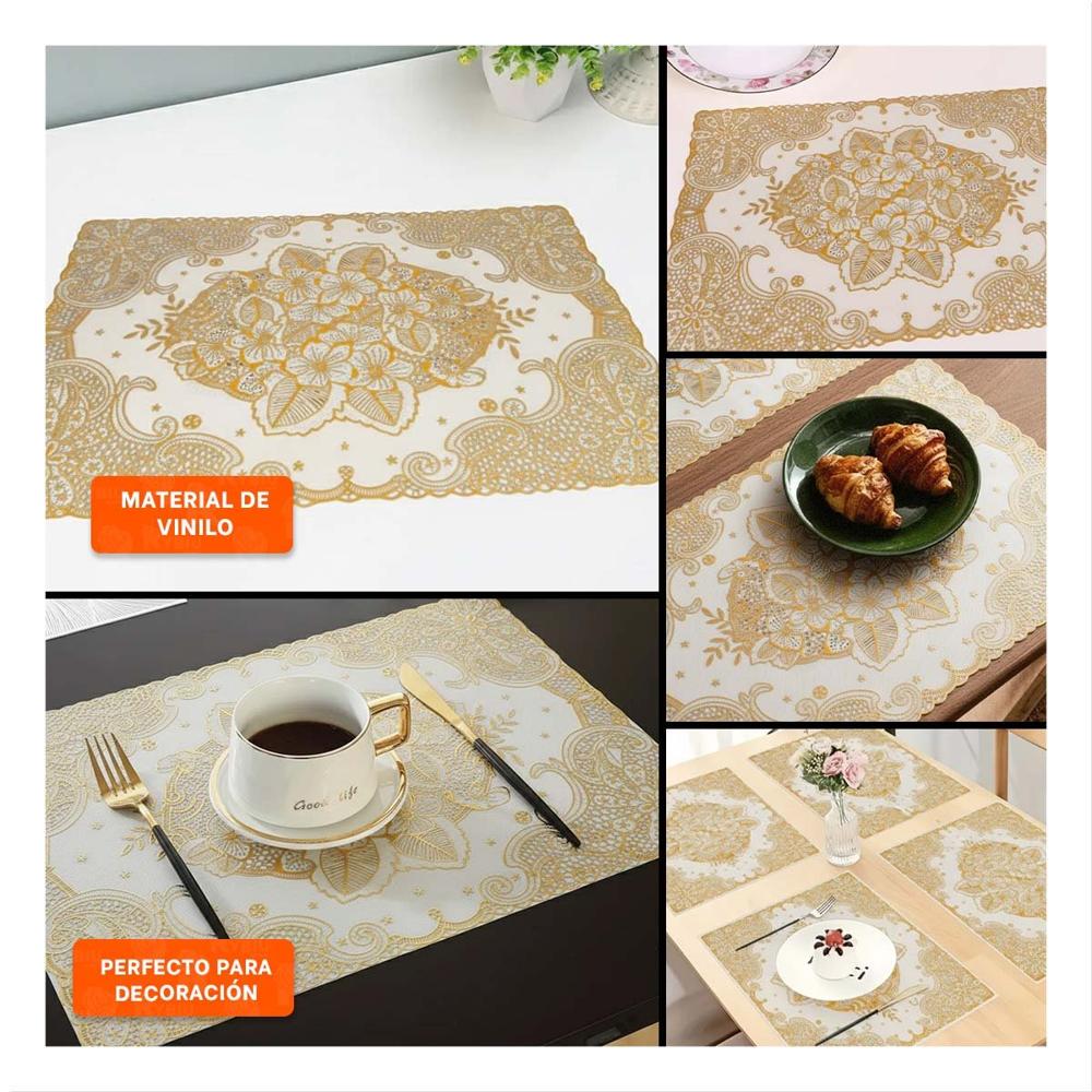 Mantel Moderno Dorado con Detalle Floral para Mesa de Fiesta Y Ligas Regalo