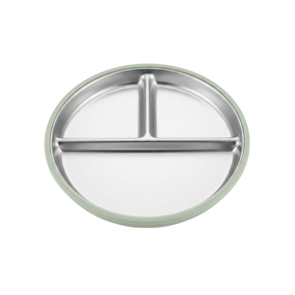 Plato de Acero con 3 divisiones Verde Menta con base de Goma Antideslizante 24.5 cm