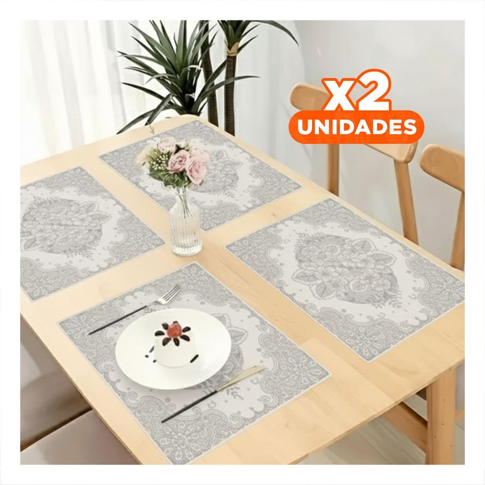 Pack2 Cubierta Rectangular Plateada con Encaje Floral para Mesa Moderna