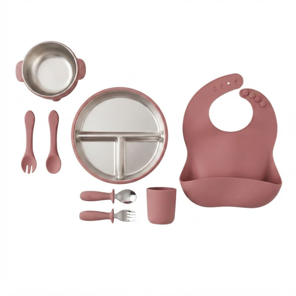 Set de Alimentación de Acero y Silicona 8 Piezas Vino