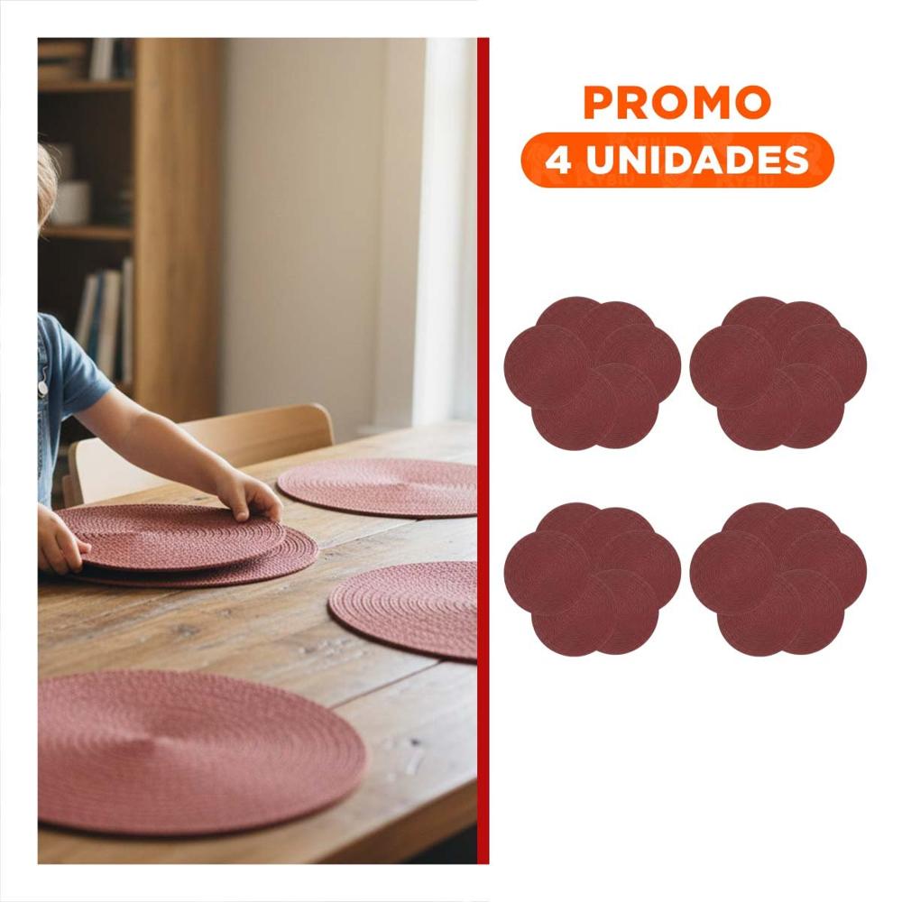 Pack4 Mantel Circular Rojo Mini Ojitas con Formato de Dimensiones 38x38cm