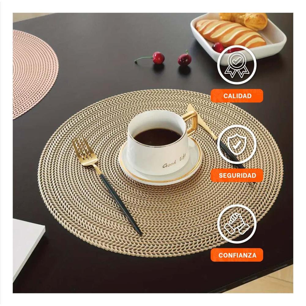 Individual Circular Dorado Mini Ojitas para Mesa con Set de Seis y Medida 38x38cm