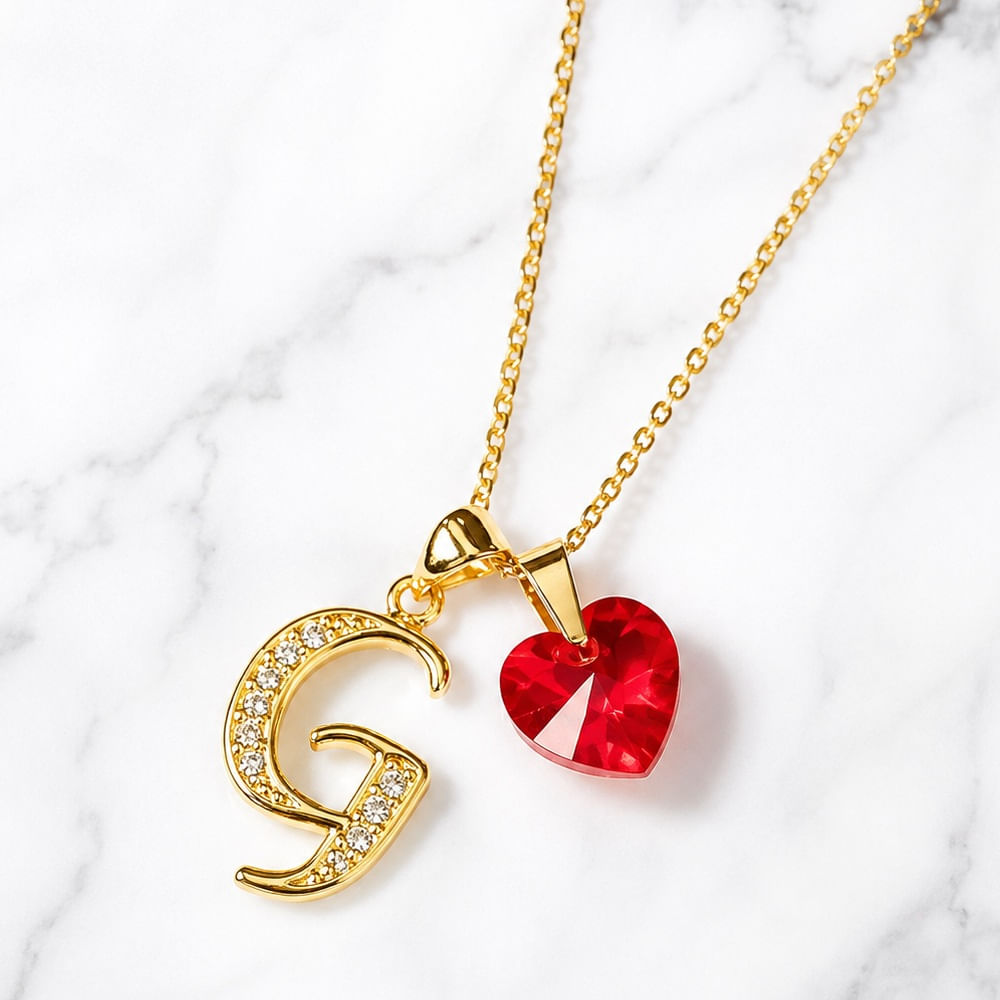 Collar para Mujer Letra Inicial G con Corazón Rojo de Acero Inoxidable Dorado Elegante para Regalo