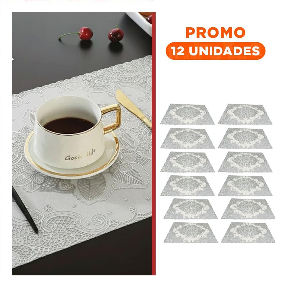 Pack12 Protector Sofisticado Plateado con Encaje para Mesa Navidena