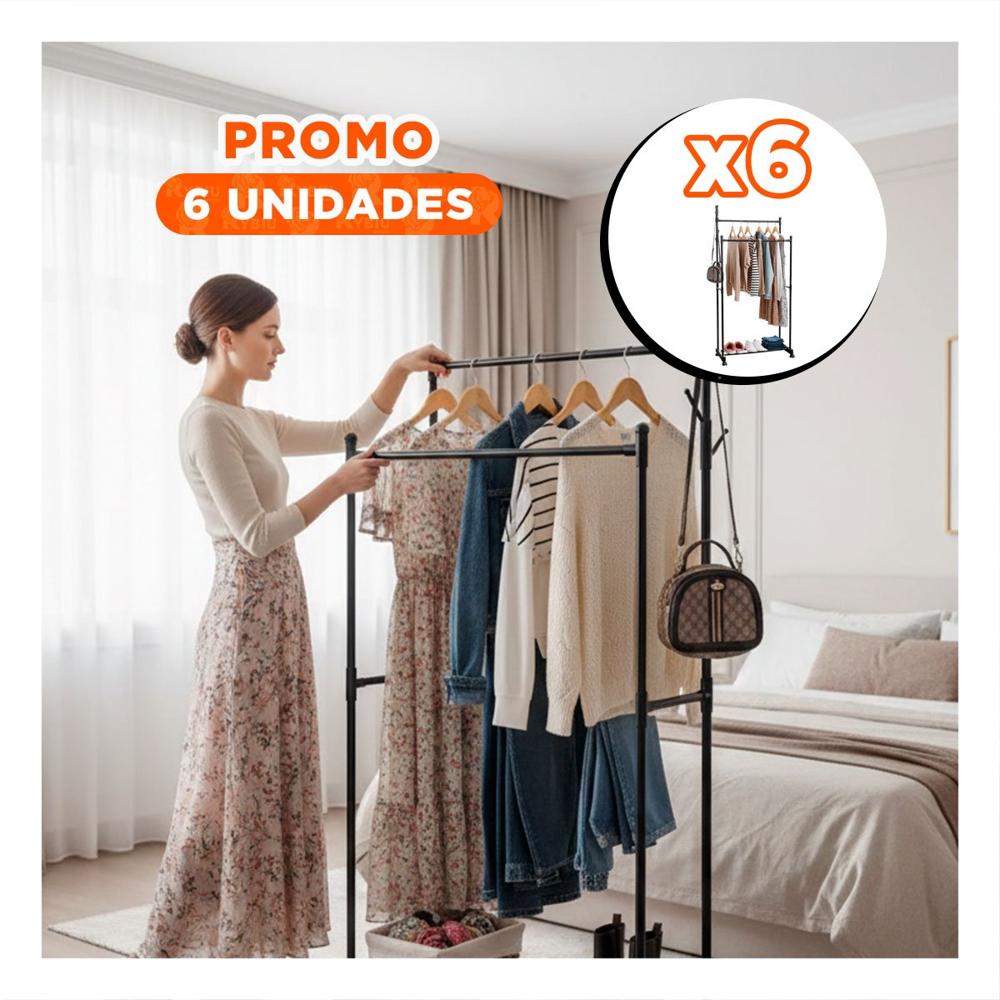 Pack6 Soporte Doble De Ropa Negro Elegante y Resistente