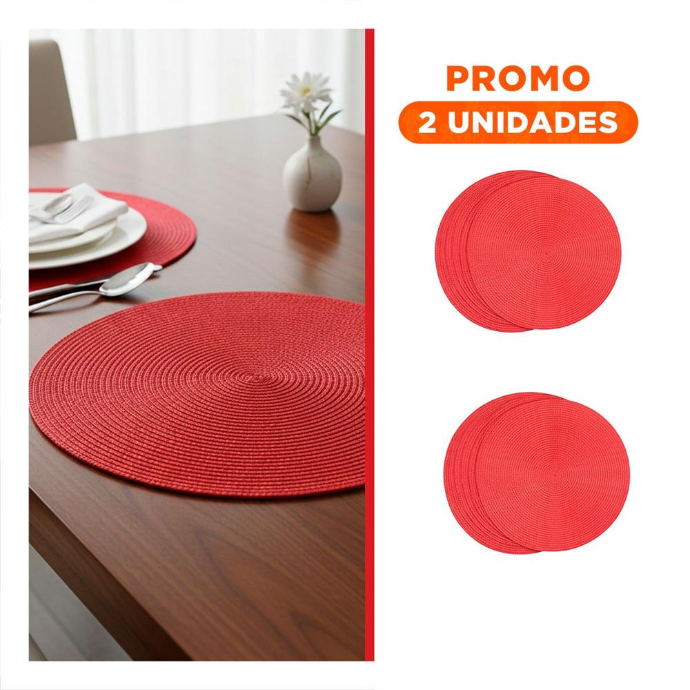 Pack2 Mantel Individual Circular con Acabado Pajita Brilloso Rojo Y Regalo Sticker