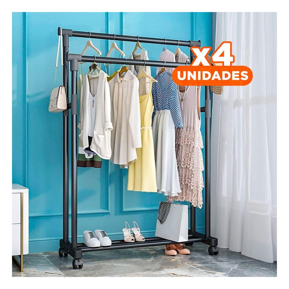 Pack4 Estructura Colgador Doble de Ropa Negro Practica y Moderna para Tu Hogar Y Papel Regalo