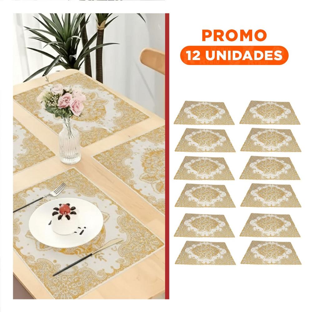 Pack12 Protector Sofisticado Dorado con Encaje para Mesa Navidena