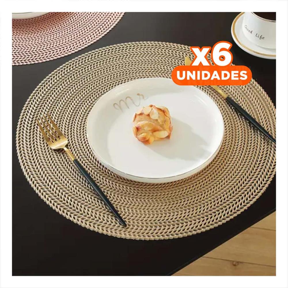 Pack6 Base Circular Dorado Mini Ojitas para Espacios de Comedor de Dimensiones 38x38cm