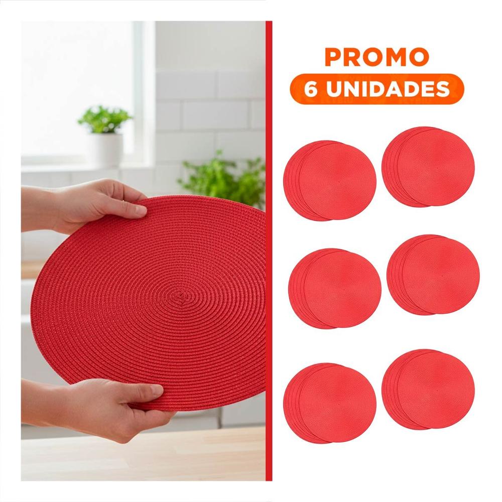 Pack6 Base Circular para Mesa Familiar en Rojo Pajita Brilloso Y Regalo Sticker