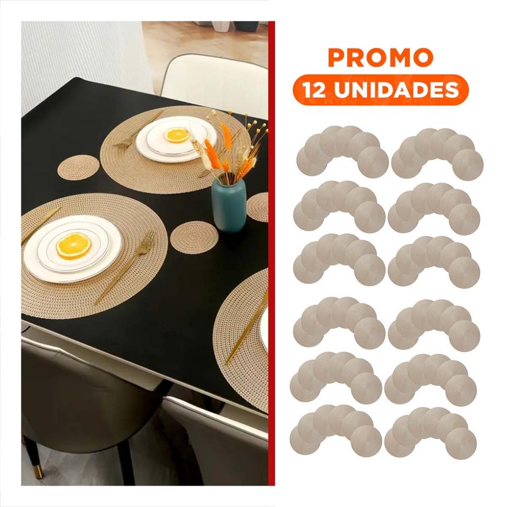 Pack12 Base Individual Circular Dorado Mini Ojitas con Medida 38x38cm