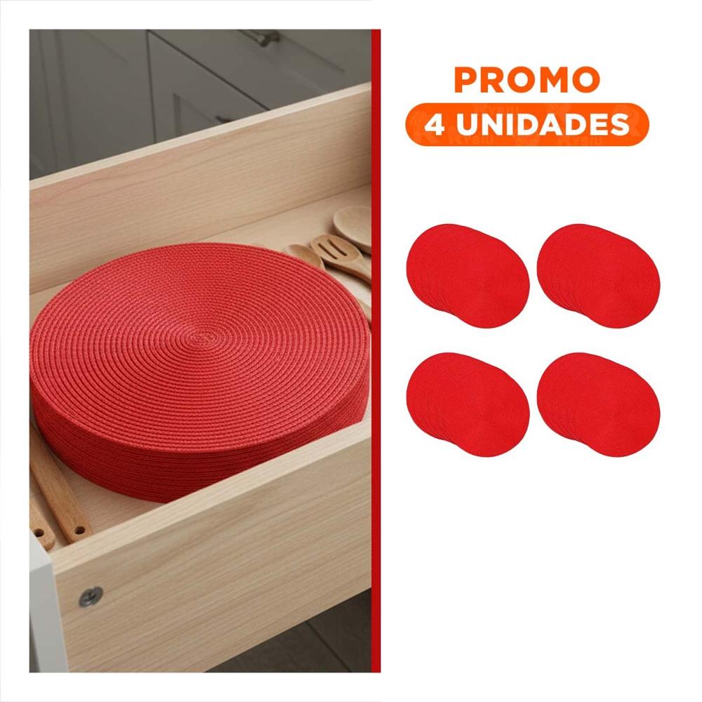 Pack4 Mantel Circular Rojo Pajita Mate con Formato de Dimensiones 38x38cm