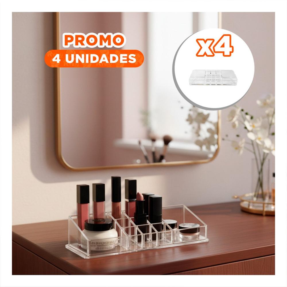 Pack4 Caja Organizador de Acrilico Transparente 11 Divisiones Maquillaje Y Regalo Sticker