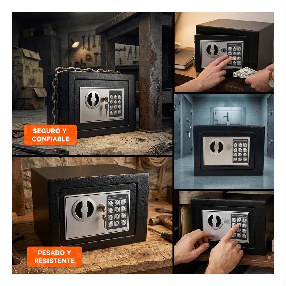 Fuerte Negro 23x17x17cm para Seguridad de Dinero y Objetos Personales Y Ligas Regalo