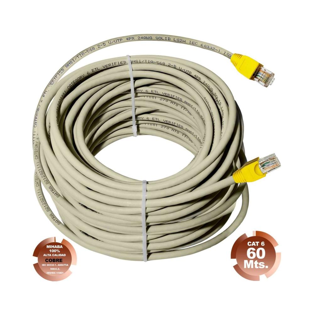 Cable de Red UTP Cat 6 Gris Cobre 60 Metros SATRA