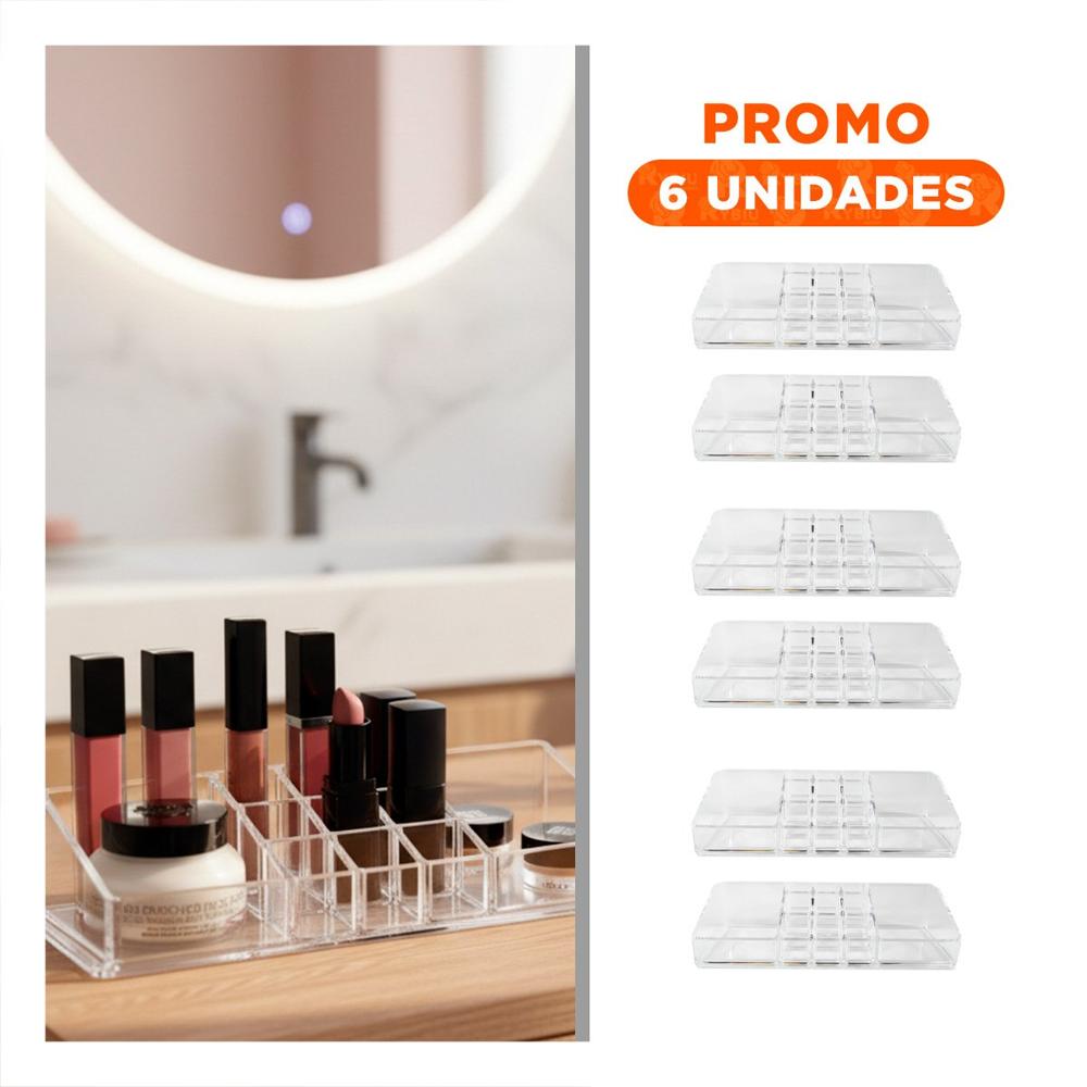 Pack6 Estuche Organizador de Acrilico Transparente 11 Divisiones Cosméticos Y Regalo Sticker