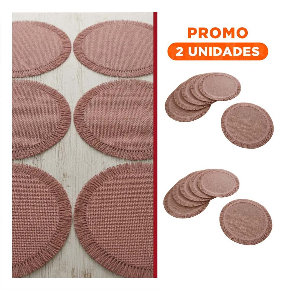 Pack2 Bases para Uso Diario Tejidas Circulares Flecos Rosado Set de 6 Y Regalo Sticker