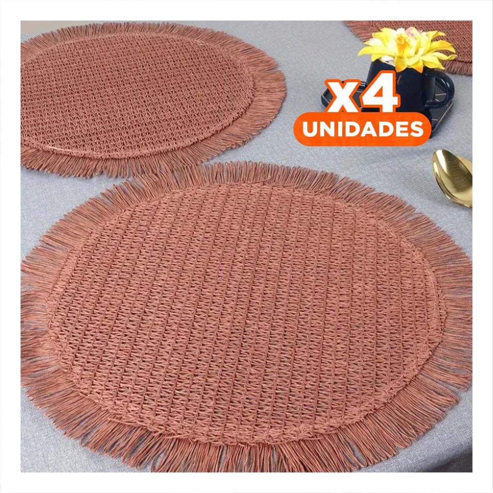 Pack4 Cubremesas Circulares para Mesa con Flecos Tejidos Rosado Set de 6 Y Regalo Sticker