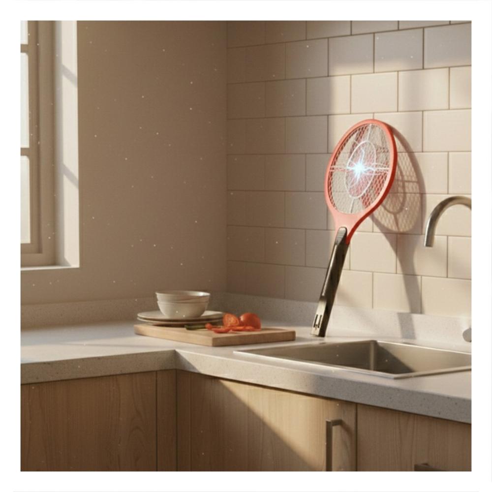 Dispositivo Mosquitera Rojo con Mango Negro para Hogar y Control de Insectos Y Notas