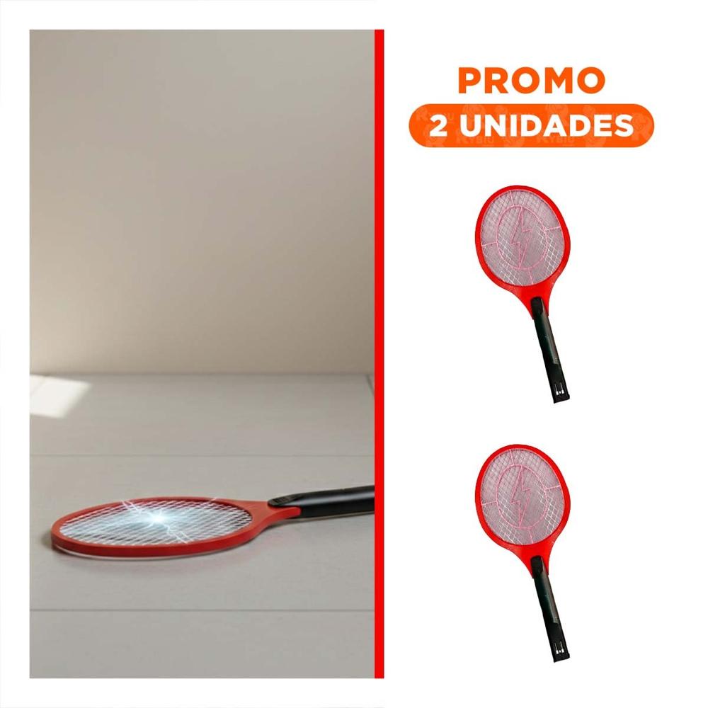 Pack2 Matamoscas Electrico Rojo Mango Negro para Cocina y Control de Insectos Y Regalo Sticker
