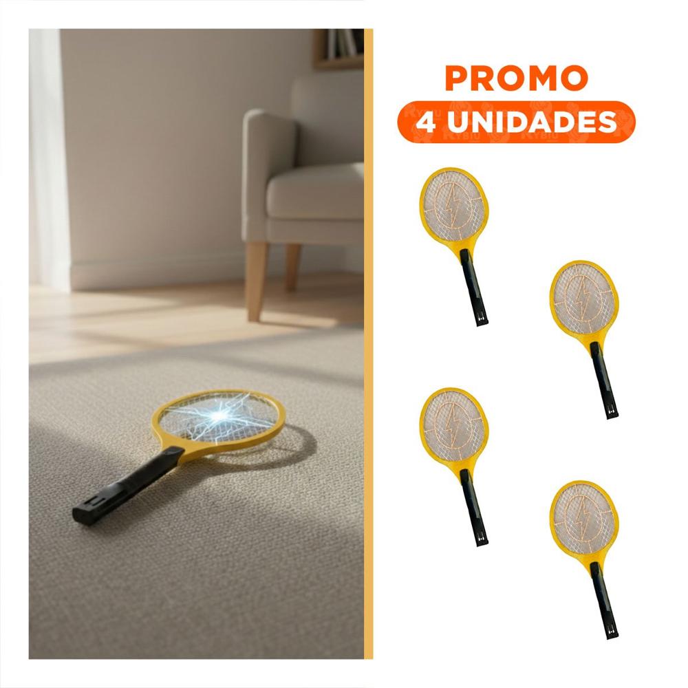 Pack4 Raqueta Electrica Anaranjado con Mango Negro para Hogar y Uso Diario