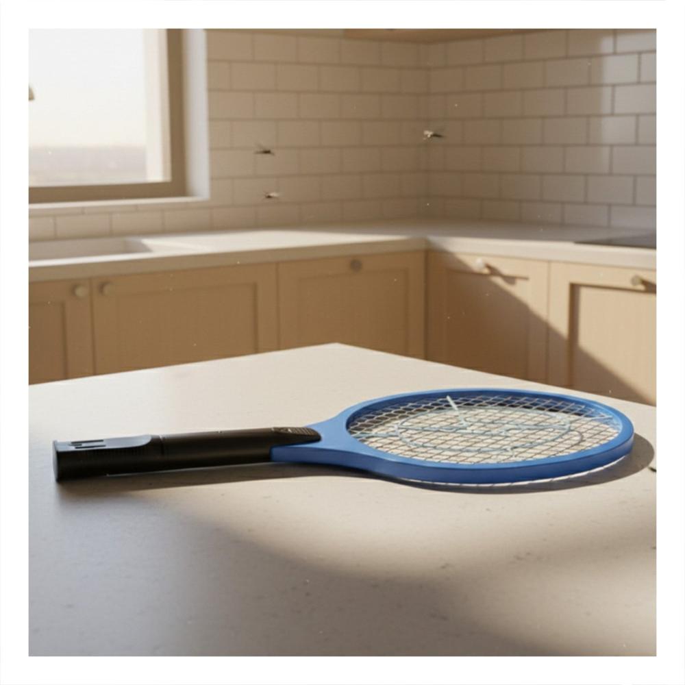 Paleta Mosquitera Azul con Mango Negro para Casa y Eliminacion de Insectos Y Papel Regalo