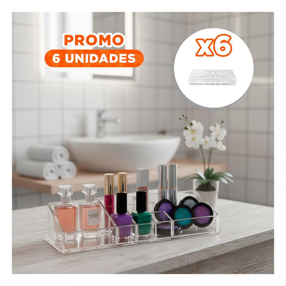 Pack6 Contenedor Organizador de Acrilico Transparente 11 Divisiones Cosméticos