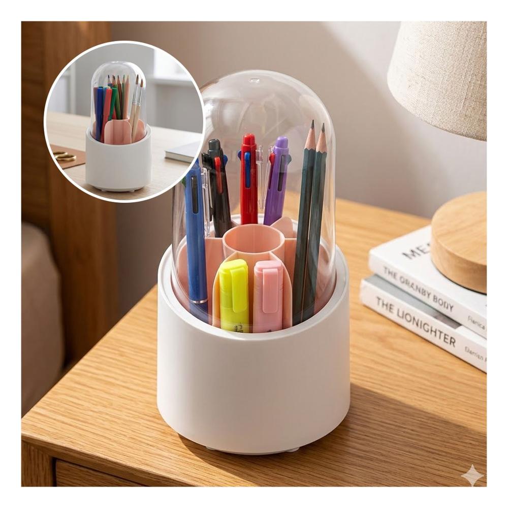 Organizador Giratorio Rosado para Maquillaje y Accesorios de Tocador Diario