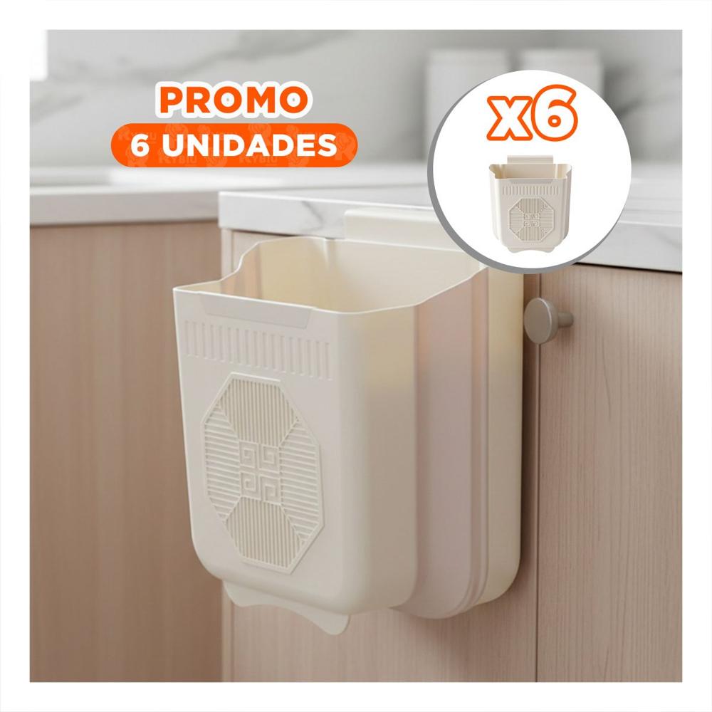 Pack6 Basurero Plegable Puerta 22x21x12cm Plomo y Crema para Cocina
