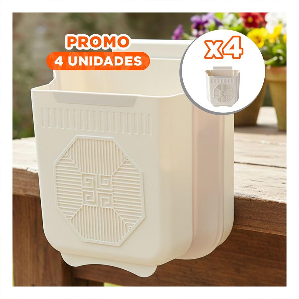 Pack4 Deposito Plegable Puerta 22x21x12cm Plomo y Crema en Cocina Y Papel Regalo